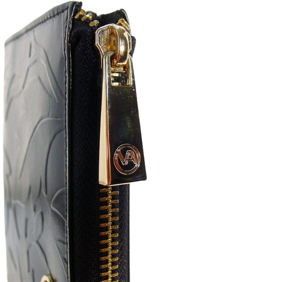 VALENTINA Embossed Leather Zip Around Clutch Organizer Wallet - Made in ITALY - Picture 7 of 7